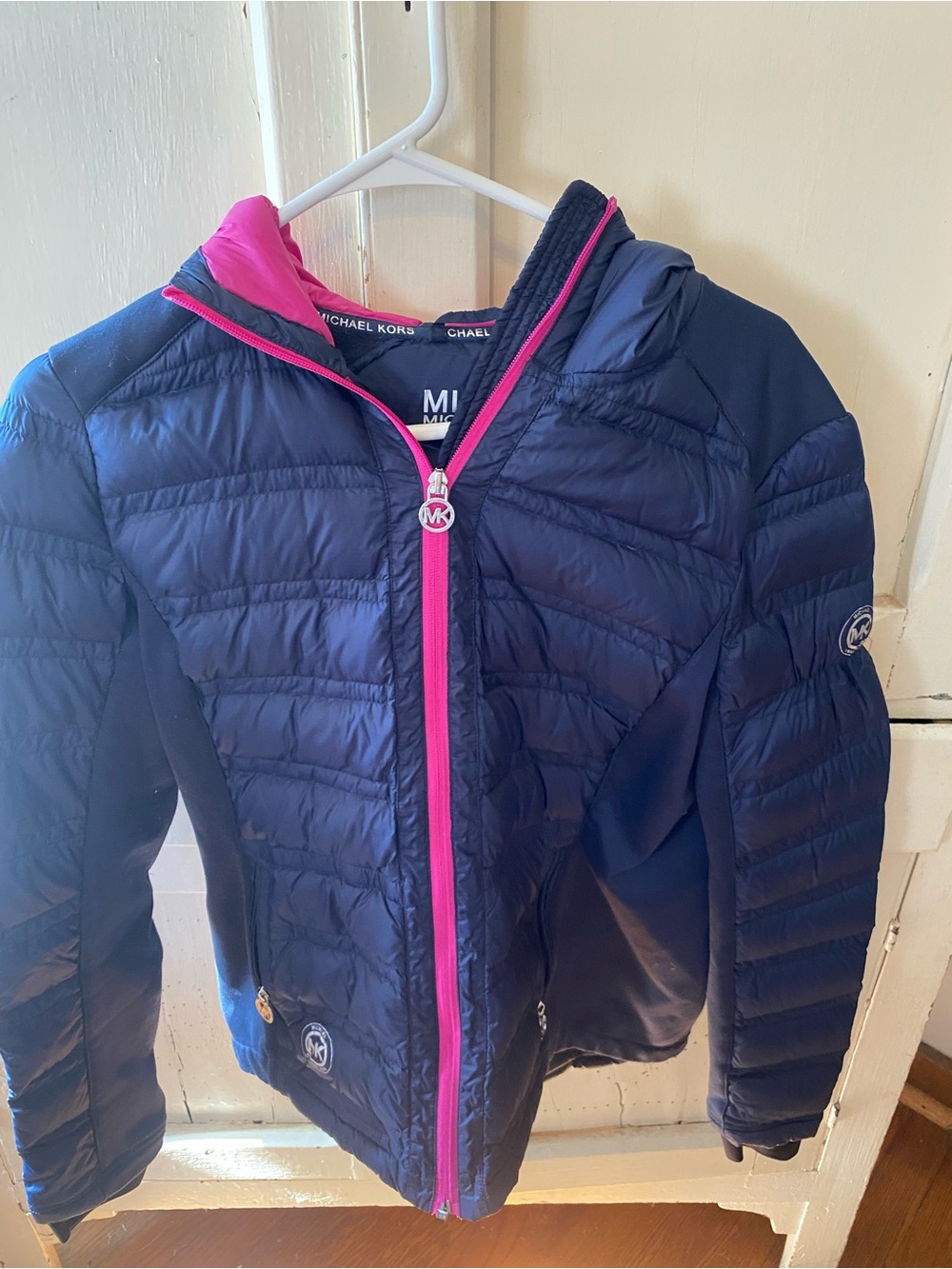 Michael Kors ' Navy Puffer Jacket with Pink Trim